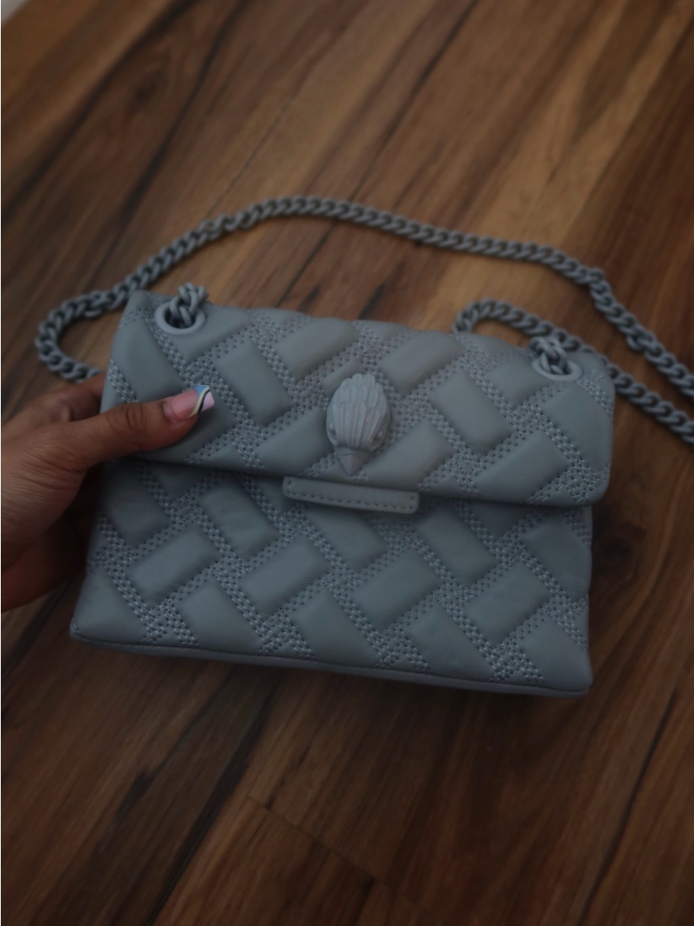 Kurt Geiger Quilted Chain Shoulder Bag in Light Gray